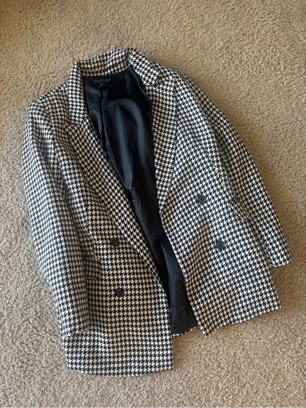 Rachel Zoe Houndstooth Double-Breasted Blazer - Black & White